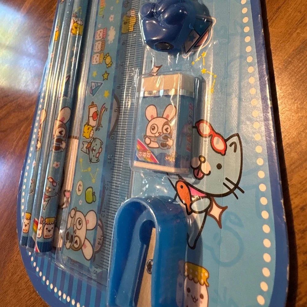 Cute Bunny Stationery‎ Set - Pencils, Ruler, Eraser, Sharpener, Toppers School